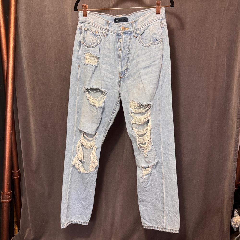 Aeropostale 90s Super High Rise Straight leg Distressed Jeans Button Fly size 6